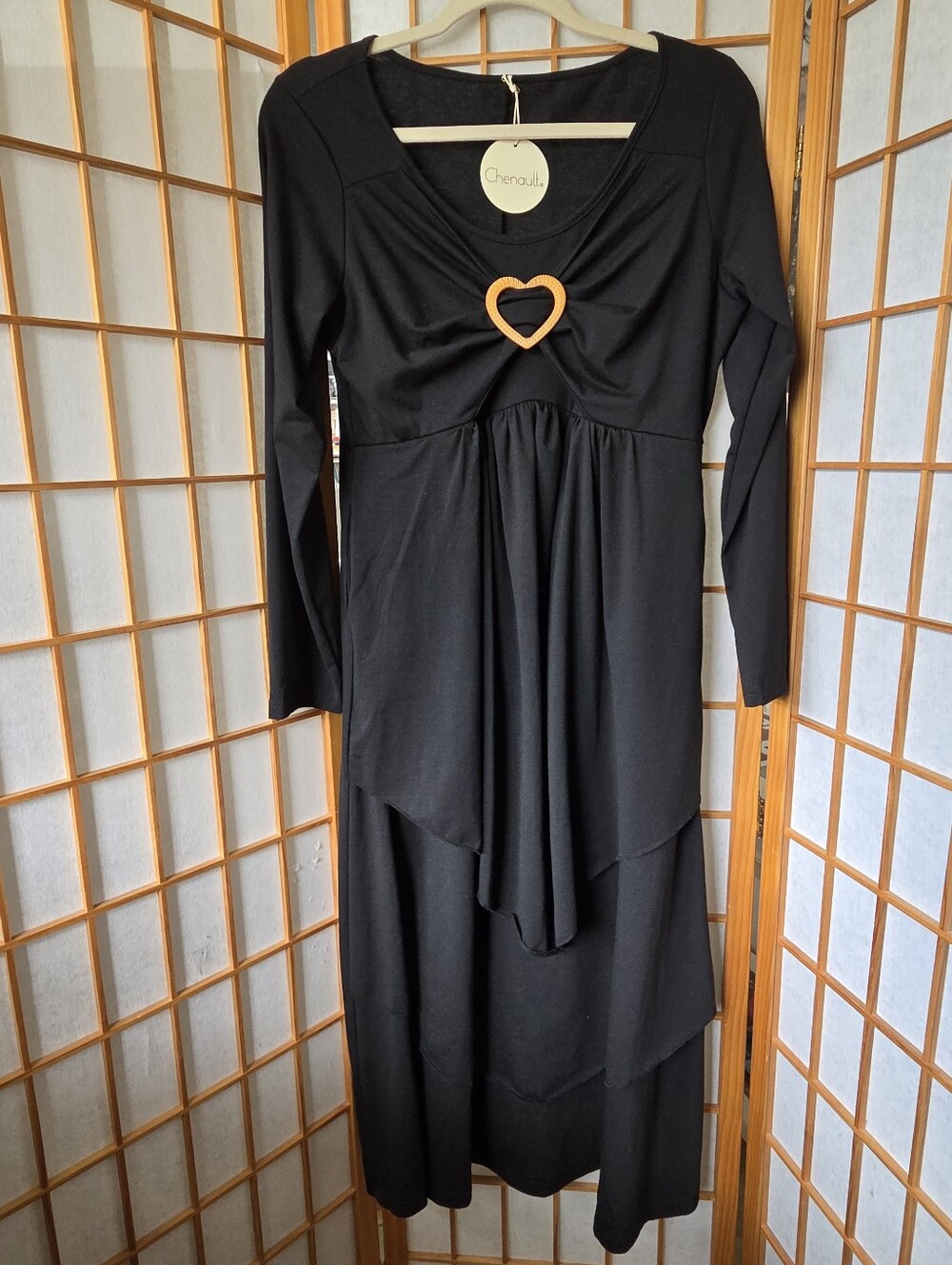 WOMENS CHENAULT BLACK STRETCH POLYESTER LAYERED MAXI DRESS WITH HEART SIZE XL